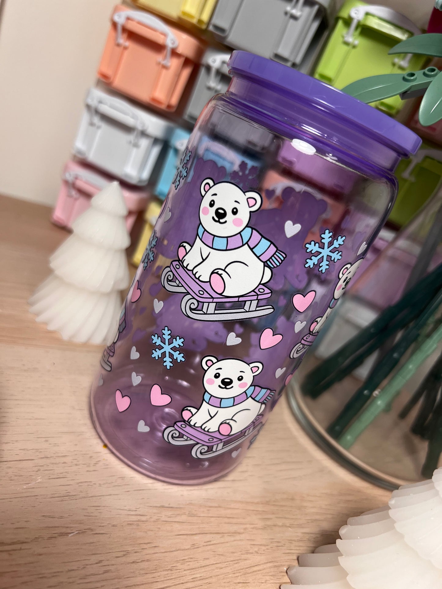 Polar Bear Themed 16oz Plastic Purple Tumbler