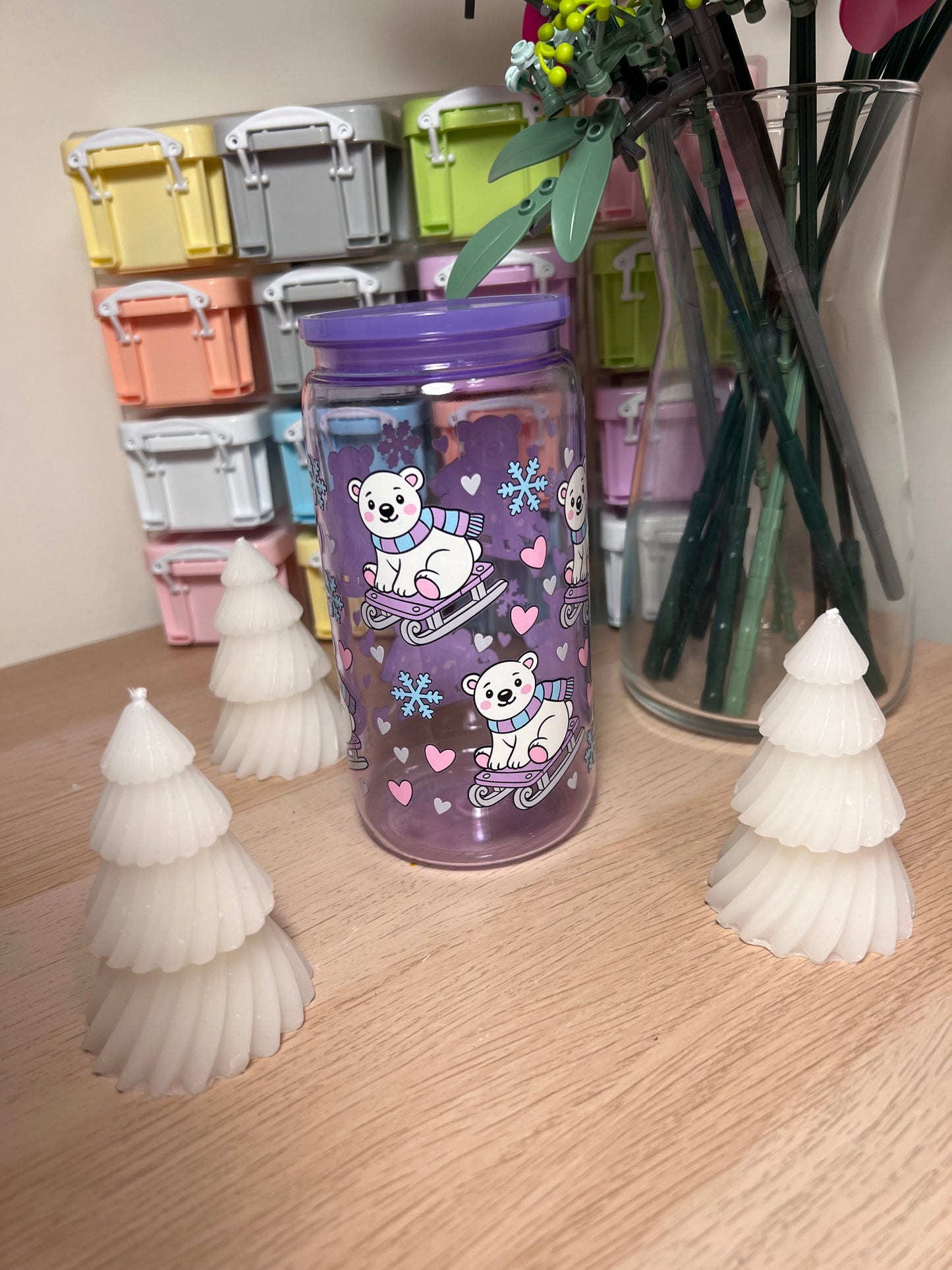 Polar Bear Themed 16oz Plastic Purple Tumbler