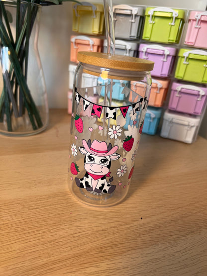 Cowboy Cow 16oz Glass Tumbler