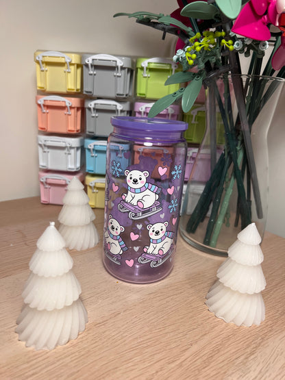 Polar Bear Themed 16oz Plastic Purple Tumbler