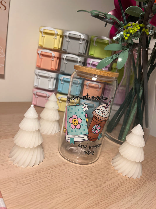 Peppermint Mocha Bookish 16oz Glass Tumbler