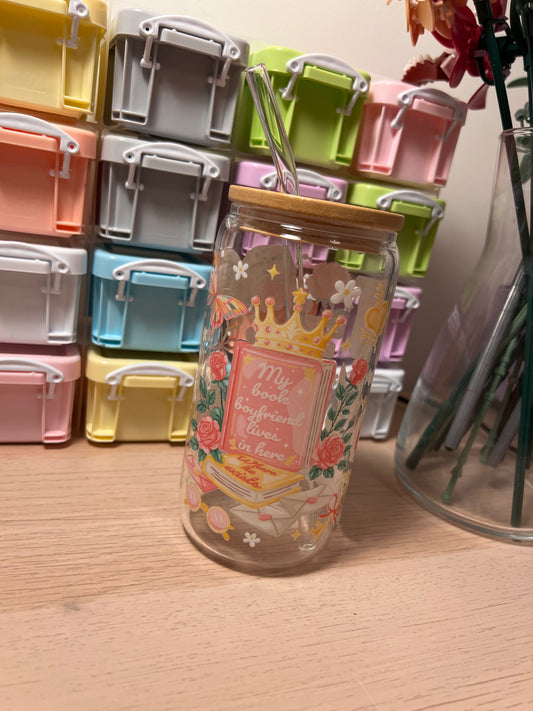 My Book Boyfriend Lives Here 16oz Glass Tumbler